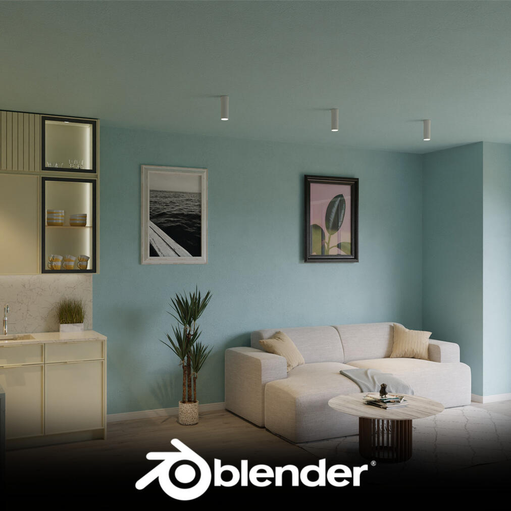 Teal And Yellow Living Room And Kitchen